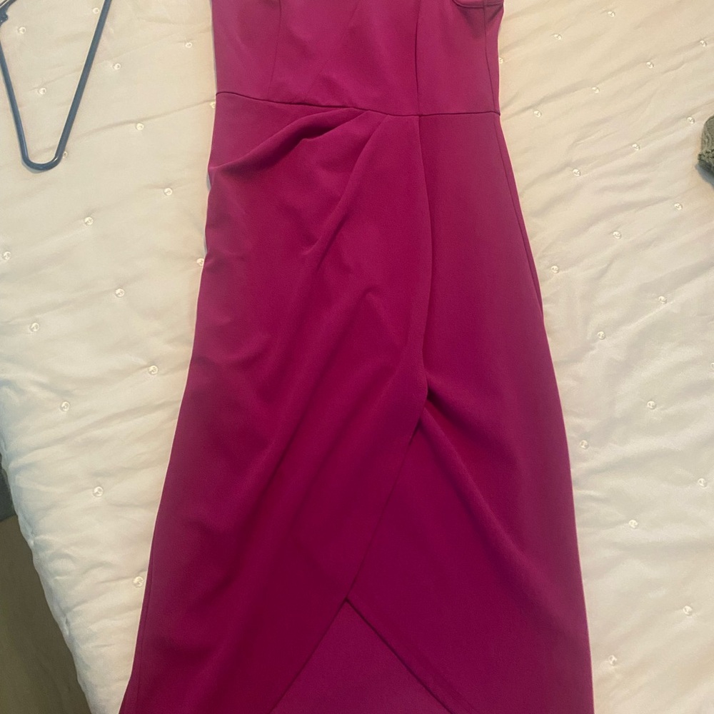 Elegant One Shoulder Fuchsia Dress